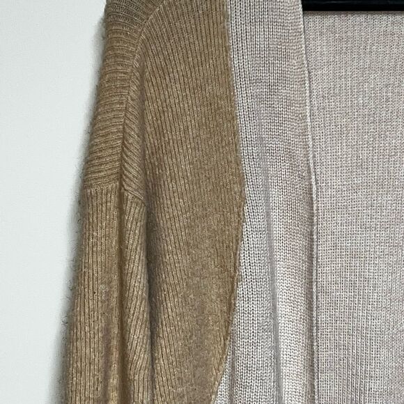 Something Navy Blocked Cardigan Beige Taupe Color Block Wool Blend Sz S - Picture 7 of 9